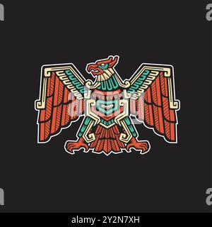 Illustrazione vettoriale dell'aquila aztec disegnata a mano, Maya aztec Graphic Design Illustrazione Vettoriale