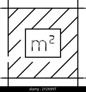 illustrazione vettoriale dell'icona della linea di attenzione del prodotto con etichetta in metri quadrati Illustrazione Vettoriale