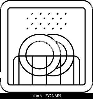 etichetta del prodotto lavabile in lavastoviglie icona della linea di avvertenza illustrazione del vettore Illustrazione Vettoriale
