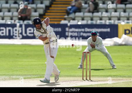 Worcester, Regno Unito l'11 settembre 2024 al Worcestershire County Cricket Club, New Road, Worcester nella foto è il n. 61, Michael Burgess del Warwickshire in azione con la mazza durante il Vitality County Championship match 2024 tra Worcestershire CCC e Warwickshire CCC immagine è solo per uso editoriale - credito a Stu Leggett tramite Alamy Live News Foto Stock