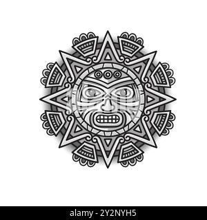 Illustrazione vettoriale del simbolo etnico del sole azteco disegnato a mano Illustrazione Vettoriale