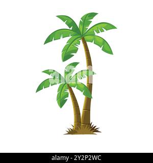 Splendido stile cartoni animati con palme da cocco, arte vettoriale e illustrazione Illustrazione Vettoriale