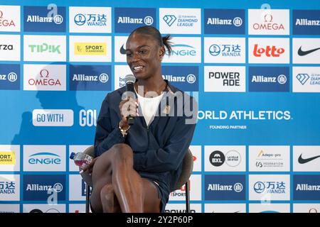 Lembeke, Belgio. 11 settembre 2024. Julien Alfred, nella foto, durante una conferenza stampa sulla 48a edizione del Memorial Van Damme, evento di atletica leggera a Bruxelles, mercoledì 11 settembre 2024. L'Allianz Memorial Van Damme Diamond League Meeting 2024 si svolge il 13 e 14 settembre 2O24. BELGA PHOTO JAMES ARTHUR GEKIERE credito: Belga News Agency/Alamy Live News Foto Stock