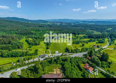 Natura estiva nella foresta bavarese intorno al campo da golf vicino a Rusel Foto Stock