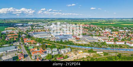 Vista aerea di Nördlingen nel Geopark Ries nella Svevia settentrionale Foto Stock
