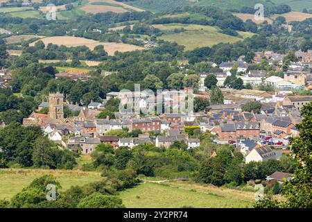 Vista di Bridport da Bottom Wood, Bridport, Dorset, Inghilterra Foto Stock