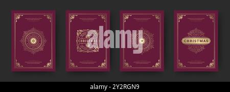 Quattro eleganti copertine di libri mostrano disegni intricati e colori ricchi, presentando un mix di arte e artigianato adatto a qualsiasi biblioteca o persona Illustrazione Vettoriale