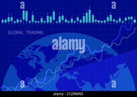 Grafico di trading globale con mappa mondiale sullo sfondo Foto Stock