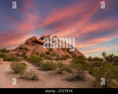 Sunset, Papago Park, Sonoran Desert, Arizona Foto Stock