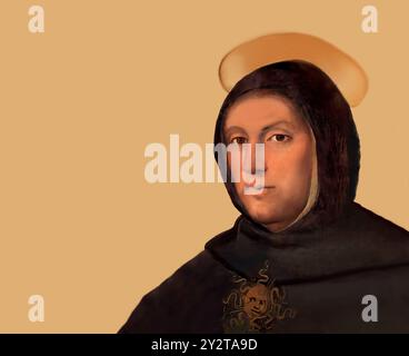 Thomas Aquinas, Thomas von Aquin, Tommaso d'Aquino, c. 1225 – 1274, frate e sacerdote domenicano italiano, filosofo, teologo e giurista nella tradizione scolastica, edito digitalmente secondo un dipinto di fra Bartolommeo Foto Stock