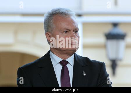 Kiev, Ucraina. 11 settembre 2024. Il presidente della Lituania Gitanas Nauseda durante un briefing al quarto vertice della piattaforma di Crimea dell'11 settembre 2024 a Kiev, Ucraina. (Foto di Aleksandr Gusev/SOPA Images/Sipa USA) credito: SIPA USA/Alamy Live News Foto Stock