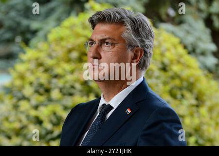 Kiev, Ucraina. 11 settembre 2024. Il primo Ministro della Croazia Andrej Plenkovi? Durante il briefing al quarto vertice della piattaforma di Crimea dell'11 settembre 2024 a Kiev, Ucraina. (Foto di Aleksandr Gusev/SOPA Images/Sipa USA) credito: SIPA USA/Alamy Live News Foto Stock