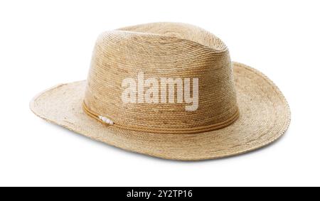 Cappello di paglia isolato su bianco. Headdress elegante Foto Stock