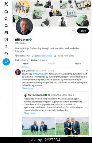 "X" - precedentemente Twitter - pagina (settembre 2024) di Bill Gates Foto Stock