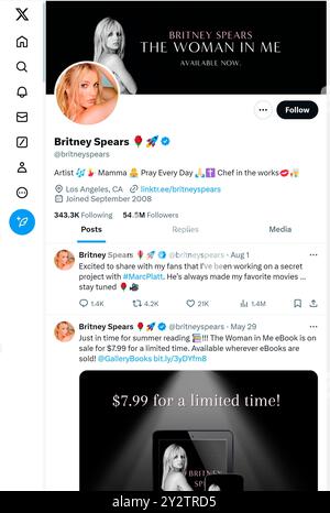 "X" - precedentemente Twitter - pagina (settembre 2024) di Britney Spears Foto Stock