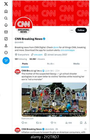 "X" - precedentemente Twitter - pagina (settembre 2024) di CNN Breaking News Foto Stock