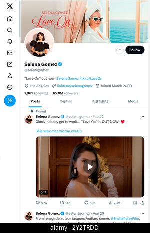 'X' - precedentemente Twitter - pagina (settembre 2024) di Selena Gomez Foto Stock