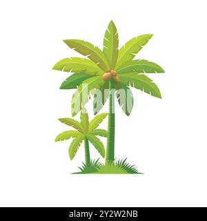 Lo stile dei cartoni animati degli alberi di cocco, l'arte vettoriale e l'illustrazione. disegno vettoriale illustrazione albero di palma Illustrazione Vettoriale