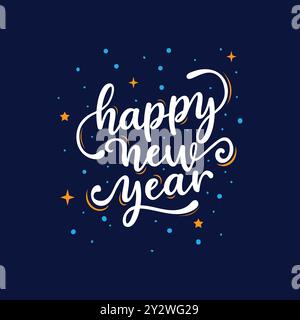 felice anno nuovo bellissimo biglietto di auguri calligrafia parola di testo Illustrazione Vettoriale
