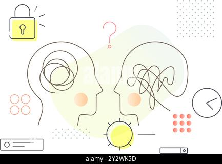 Mentalità bloccata - struttura del processo al pensiero critico e superamento dei blocchi mentali - illustrazione astratta delle scorte come file EPS 10 Illustrazione Vettoriale