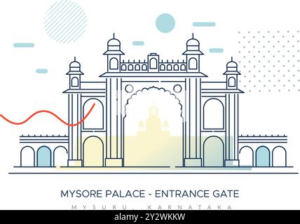 Porta d'ingresso al Palazzo Mysore - Palazzo Amba Vilas - Mysuru, Karnataka - illustrazione di scorta come file EPS 10 Illustrazione Vettoriale