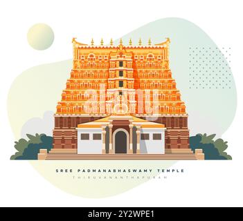 Sree Padmanabhaswamy Temple - Thiruvananthapuram - Stock Illustration as EPS 10 file Illustrazione Vettoriale