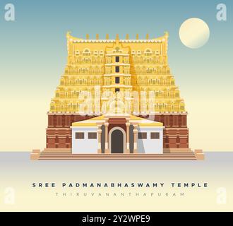 Sree Padmanabhaswamy Temple - Thiruvananthapuram - Stock Illustration as EPS 10 file Illustrazione Vettoriale