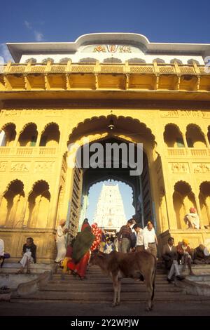 L'ingresso del vecchio Tempio Rangji nella città di Pushkar nella provincia del Rajasthan in India. India, Pushkar, gennaio 1998 Foto Stock