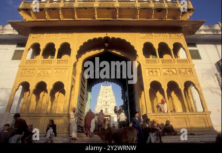 L'ingresso del vecchio Tempio Rangji nella città di Pushkar nella provincia del Rajasthan in India. India, Pushkar, gennaio 1998 Foto Stock