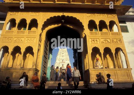 L'ingresso del vecchio Tempio Rangji nella città di Pushkar nella provincia del Rajasthan in India. India, Pushkar, gennaio 1998 Foto Stock