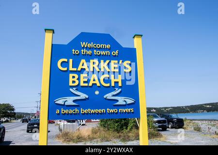 Benvenuto nella città di Clarke's Beach sulla NL 70 a Newfoundland & Labrador, Canada Foto Stock