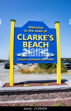 Benvenuto nella città di Clarke's Beach sulla NL 70 a Newfoundland & Labrador, Canada Foto Stock