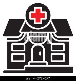 Icona edificio clinica medica con simbolo Croce Rossa Illustrazione Vettoriale