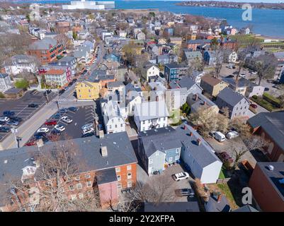 Vista aerea del centro storico di Salem vicino al porto di Salem nel centro di Salem, Essex County, Massachusetts ma, Stati Uniti. Foto Stock