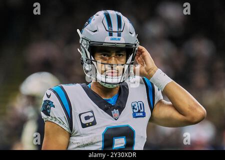 New Orleans, Louisiana, Stati Uniti. 10 settembre 2024. Il quarterback dei Carolina Panthers Bryce Young mentre giocava contro i New Orleans Saints durante una gara di stagione regolare a New Orleans, Louisiana, USA l'8 settembre 2024. I Saints batterono i Panthers 47-10. (Immagine di credito: © Dan Anderson/ZUMA Press Wire) SOLO PER USO EDITORIALE! Non per USO commerciale! Foto Stock