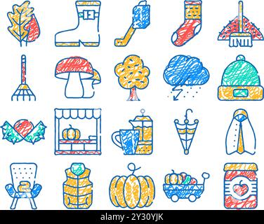 icona oggetti della stagione autunnale disegnata a mano Illustrazione Vettoriale