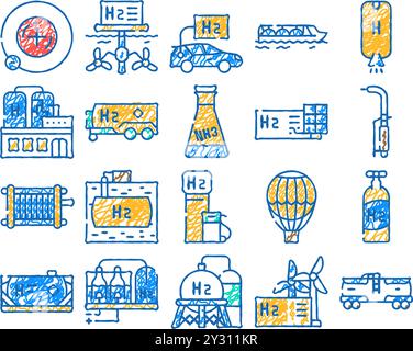 icona gas energia idrogeno disegnata a mano Illustrazione Vettoriale