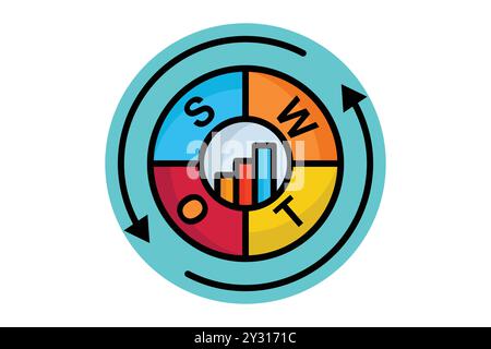 Icona di contorno colorata SWOT. icona relativa alla gestione aziendale. illustrazione vettoriale degli elementi aziendali Illustrazione Vettoriale
