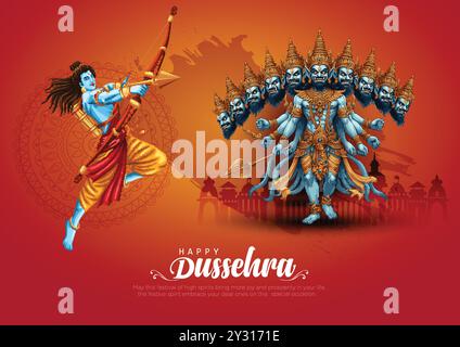 Dio indiano shri Druga in Happy Durga Puja Subh Navratri sfondo rosso. Disegno di illustrazione vettoriale Illustrazione Vettoriale