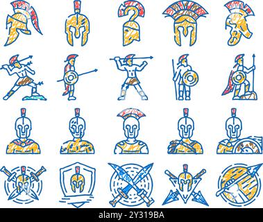 icona del casco guerriero spartano disegnata a mano Illustrazione Vettoriale