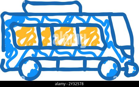 illustrazione a forma di doodle con l'icona del trasporto pubblico degli autobus elettrici Illustrazione Vettoriale