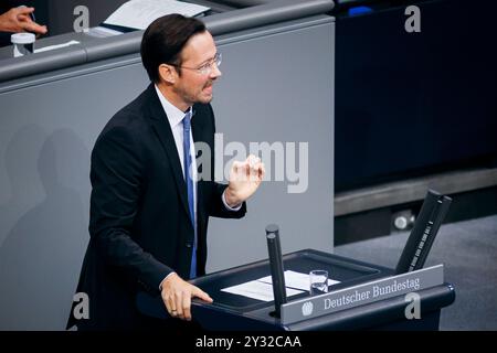 Berlino, Germania. 12 settembre 2024. Dirk Wiese (SPD), registrato durante un discorso sulla sicurezza interna nel Bundestag tedesco a Berlino, il 12 settembre 2024. Credito: dpa/Alamy Live News Foto Stock