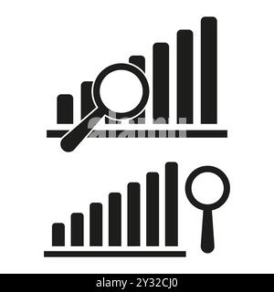 Icona della barra di analisi. Simbolo della lente di ingrandimento. Vettore grafico di crescita. Cerca immagine dati. Illustrazione Vettoriale