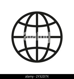 Icona del globo. Illustrazione del simbolo del pianeta. Immagine della rete globale. Vettore contorno nero. Illustrazione Vettoriale