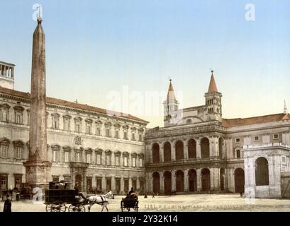 Piazza di San Giovanni in Laterano, Rom, Italien / Roma, Italia, Historisch, Digital restaurierte Reproduktion von einer Vorlage aus dem 19. Jahrhunder Foto Stock