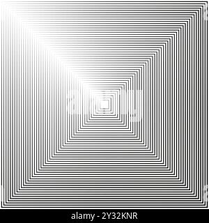 Ripetizione quadrata geometrica. Linee di illusione ottica. Griglia prospettica astratta. Vettore bianco e nero. Illustrazione Vettoriale