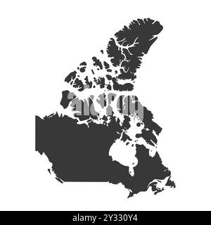 Icona di illustrazione isolata vettoriale della mappa politica semplificata Canada. Silhouette nera. Sfondo bianco Illustrazione Vettoriale