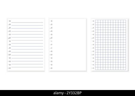 Carta foderata per notebook. Foglio con rilegatura a spirale. Modello di scrittura vuoto. Design minimalista della cancelleria. Illustrazione Vettoriale