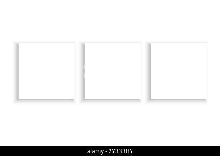 Tre quadrati vuoti. Cornici bianche minimaliste. Layout geometrico vuoto. Pulire la composizione astratta. Illustrazione Vettoriale