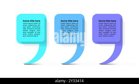 Modello infografico con 3 opzioni o passaggi. Simbolo della citazione. Può essere utilizzato per layout del flusso di lavoro, diagrammi, banner, webdesign. Illustrazione vettoriale Illustrazione Vettoriale